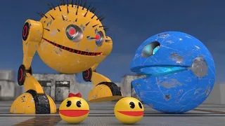 Pacman & Ms. Pacman vs Two-Legged Walking Robot Pacman