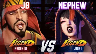 SF6 ▰ JB (Rashid) vs NEPHEW (Juri) ▰ High Level Gameplay