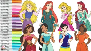 Disney Princess Coloring Book Compilation Color Swap Merida Rapunzel Elena Jasmine Tiana Snow White