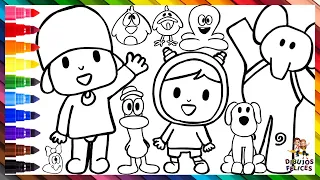 Dibuja y Colorea A Pocoyó Y Sus Amigos 👶👧🐶🐥🐘🐙🐦🐛 Dibujos Para Niños