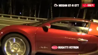 Bugatti Veyron vs Nissan GT R 80 330 kph on city streets HD