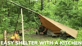 Solo Overnight Shelter Build On My Birthday and Bacon Grease Seared Ribeye with Bacon Wrapped Corn