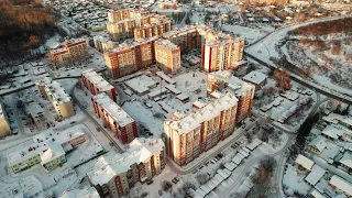Russia, Tomsk - outskirts at sunset (winter Russia drone footage) | Томск - окраины на закате зимой