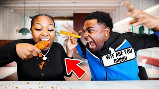 SAYING “I’M NOT HUNGRY” THEN EATING MY BOYFRIEND'S FOOD *GONE WRONG*