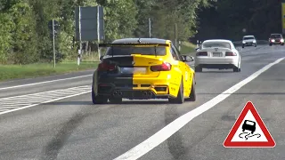 Cars Leaving Nürburgring Tankstelle in RAIN, Powerslides! Multipla, 9FF Turbo, BMW M, VolvoT5, Supra