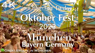 Oktoberfest 2023 1st day Munich Bavaria with o'zapft is on 16 Sep.  is opened! 【4K】