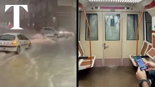 Madrid metro train floods as heavy rain hits region
