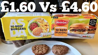 ASDA JUST ESSENTIALS Vs Birds Eye BEEF BURGERS COMPARISON REVISITED with a SHOCKING PRICE TWIST!!