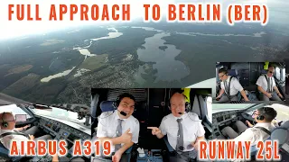 BERLIN (BER) | Approach  over the city to  Runway 25L | Airbus A319  Cockpit +  pilots +  briefing