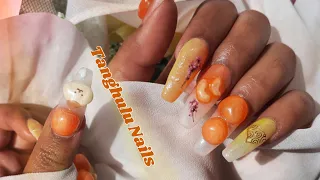 Peach Tanghulu & Pompompurin DIY Nail Art | Nail Extension | ASMR Sounds