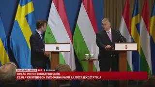 Orbán Viktor magyar miniszterelnök és Ulf Kristersson svéd kormányfő sajtótájékoztatója