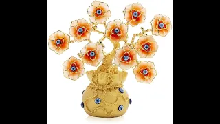 Feng Shui Gold Lucky Tree with Adjustable Branches Evil Eye Flowers Money Fortune Pot