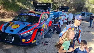 WRC RallyRACC Catalunya - Rally de España 2022 Rovanpera and Sordo changes wheels before ss14