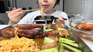 통대창 꼬치 구이 불닭볶음면 피처링 먹방 #mukbang