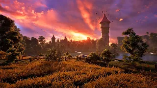 Enchanting Spring Sunset Ambience Experience: Journey to Wizard's Tower by the Lake 🧙‍♂️🌺