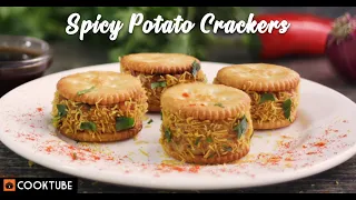 Spicy Potato Crackers Recipe | Spicy Potato Stuffed Between Monaco Biscuits | Chaat Recipe