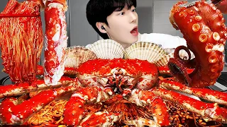 ASMR MUKBANG | SEAFOOD, Giant KingCrab, Octopus, FIRE Noodle, Mushroom, Squid Recipe