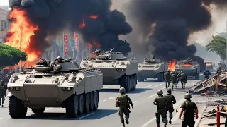 10 Minutes ago! Giant Russian tanks bombard a convoy of 300 US armored vehicles in Ukraine