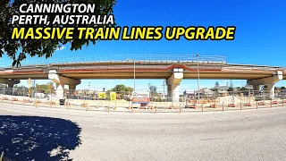 Walking Tour 4K: Elevated Train Lines Construction, World's Smallest Roundabout (Perth, Australia)