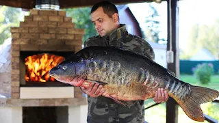 ЗЕРКАЛЬНЫЙ КАРП 20 КГ. ШАШЛЫК ИЗ РЫБЫ В ДРОВЯНОЙ ПЕЧИ. УХА В ЧУГУНКЕ