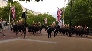 Mounted Band of the Household Cavalry ride up the Mall.