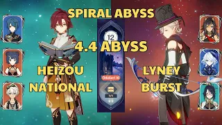 C4 Heizou National | C0 Lyney Burst | Spiral Abyss 4.4 Floor 12 | Genshin Impact