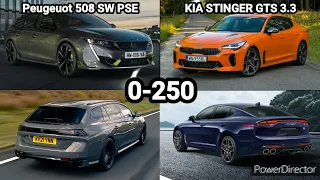 2021 PEUGEOT 508 SW HYBRID4 360 CH PSE VS KIA STINGER GT 3.3 V6 ACCELERATION 0-250 (1.6L VS 3.3L .)