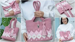 Tote bag Diamond made of T-shirt yarn Crochet Medium level of difficulty