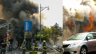 **MAJOR 5-Alarm FIRE in Brooklyn** FDNY Battles MASSIVE Blaze in 9 Stores in a Taxpayer [BK Box 325]