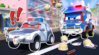 Police Truck vs. the EVIL ROBOT POLICE CAR! Who will win? | Cars & Trucks Rescue for Kids