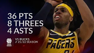 Buddy Hield 36 pts 8 threes 4 asts vs Bucks 21/22 season