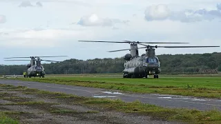 RAF Chinook pair, departure after a "hot refuel' at Shobdon Airfield