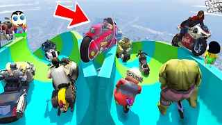 GTA 5: Franklin & Shinchan BIKE WATER SLIDE Ramp Jump Challenge with AVENGERS! | (GTA 5 mods)