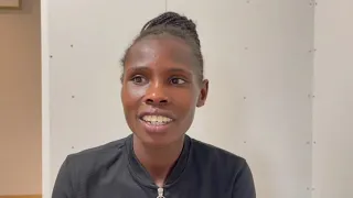 STEEPLECHASE ATHLETE PERUTH CHEMUTAI AFTER FINISHING 2ND IN HER HEAT AT THE TOKYO OLYMPICS.