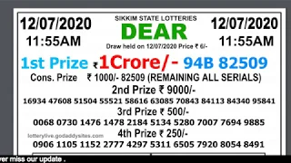 DEAR MORNING 11:55AM 12.07.2020 SIKKIM STATE LOTTERY RESULT PDF #LOTTERYLIVE #LOTTERYSAMBADLIVE GDN