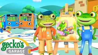Gecko Paints Rainbow Buses | Gecko's Garage | Trucks For Children | Cartoons For Kids
