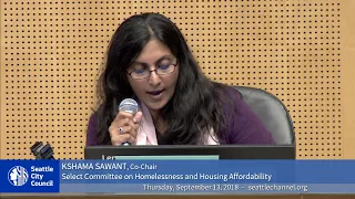 Select Committee on Homelessness & Housing Affordability - Special Meeting 9/13/18