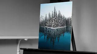 Painting A Winter Landscape with Snow Covered Trees on the Lake with Acrylics - Paint with Ryan