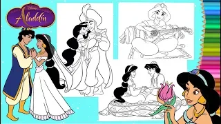 Coloring Disney Aladdin & Princess Jasmine - Coloring Pages for kids - Libro Para Colorear Princesa