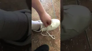 One handed shoe tying technique for stroke patients