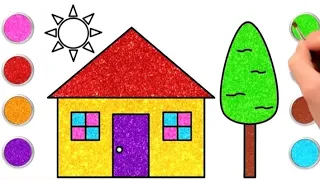 House drawing and colouring for Kids and Toddlers step by step drawing, How to draw a house picture