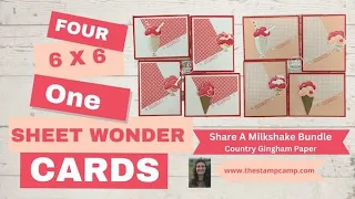 🔴Four One Sheet Wonder Cards From One 6 x 6 Sheet of Country Gingham Paper