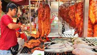 Super Popular Yummy! Dinner - Pork BBQ, Grilled Pork Duck and Fish Intestine Chops.l Cambodia's