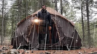 Yağmurda tek başıma sobalı sıcak çadır kampı [ solo camping in rain ] #ASMR #kamp