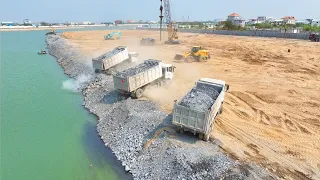 EP1618,Amazing Project Making Road On Water For Build a Fence Around The Ground Skills Excavator