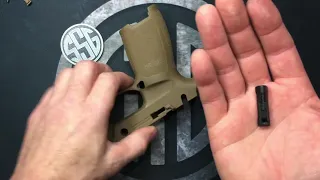 Magazine release removal methods for Sig Sauer P320 and P365