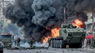 Today! Suddenly a Russian T-90 tank destroys 200 American rocket launchers south of Donetsk