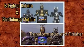 B-Fighter Kabuto and Beetleborgs Metalix Transformation and Finisher