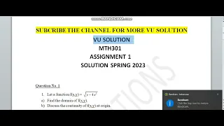 MTH301 Assignment 1 Solution Spring 2023 | MTH301 Assignment 1 Solution 2023