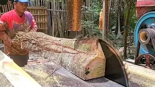 merombak seadanya kayu di gergaji untuk bahan bangunan kandang kambing
